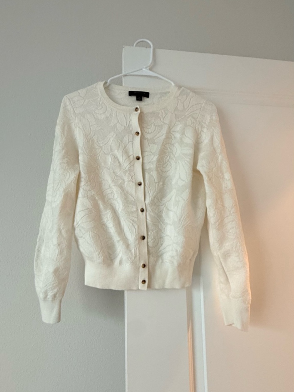 Ann Taylor Cream Floral Knit Button-Front Cardigan - Picture 6 of 8